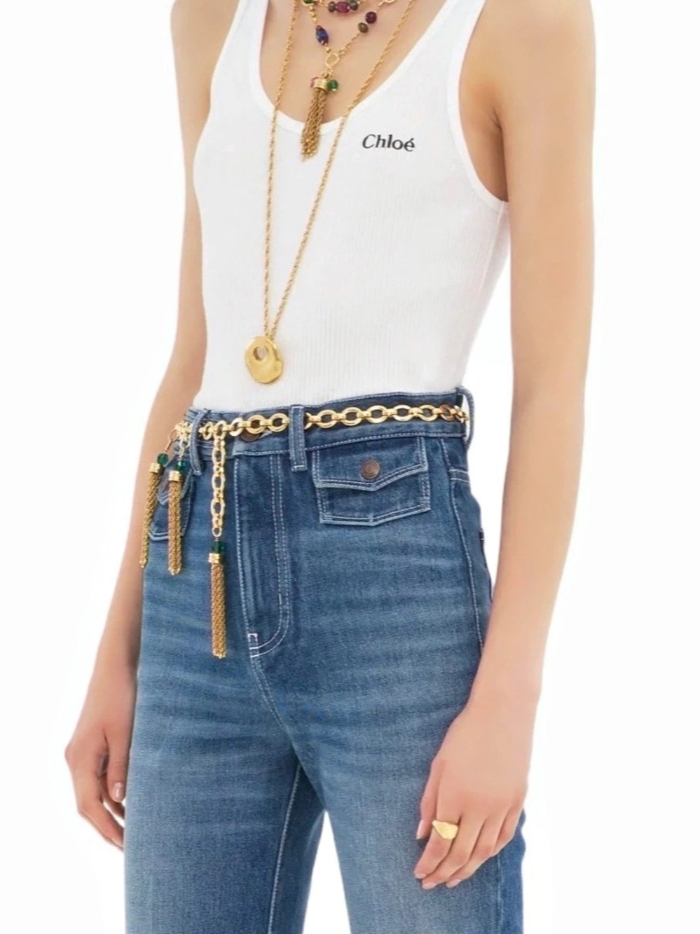 Chloé Logo Tank Top in Ribbed Jersey Ribbed Tank Top in White Like New